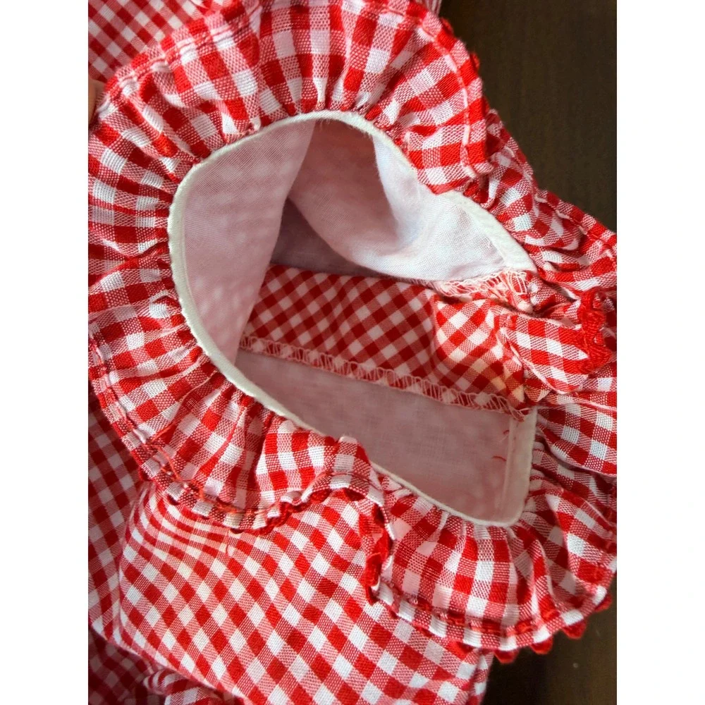 Gingham Dress Girls 3T Red White Checkered Tiered Ruffle Long Sleeve Americana